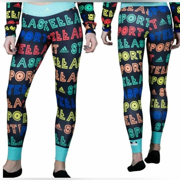 👋🎯Adidas StellaSport Multicolured AOP Womens Gym Training Tights Size XS - Picture 1 of 15